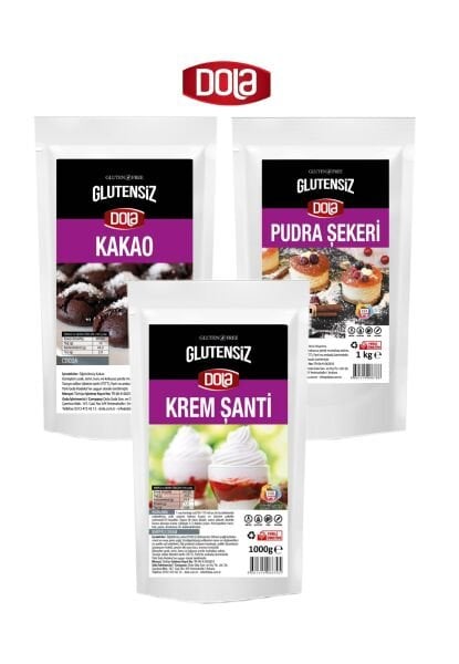 Dola 3'lü Glutensiz Pasta Seti Krem Şanti-Pudra Şekeri ve Kakao 1 Kg X 3 Adet