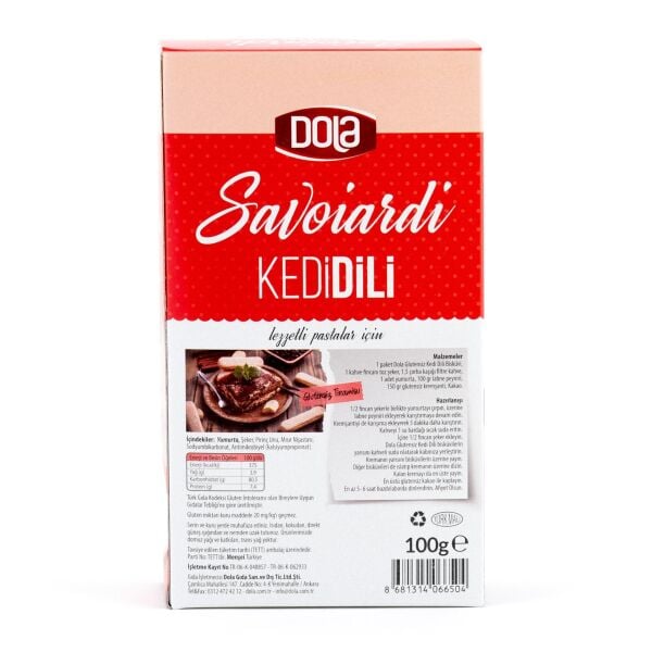 Dola Glutensiz Savoiardi Kedi Dili 100 g Kedidili