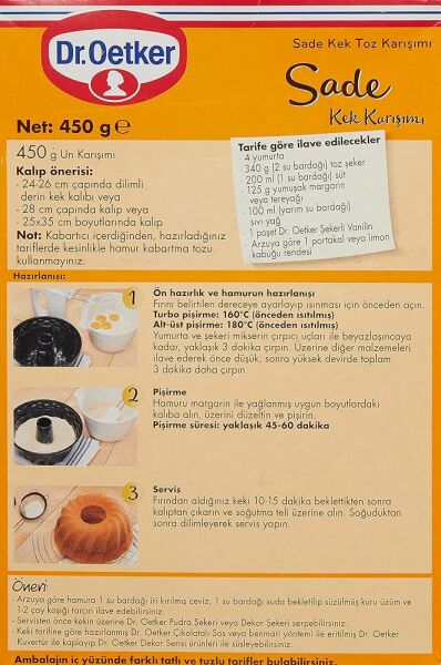 Dr. Oetker Sade Kek Karışımı 450 Gr