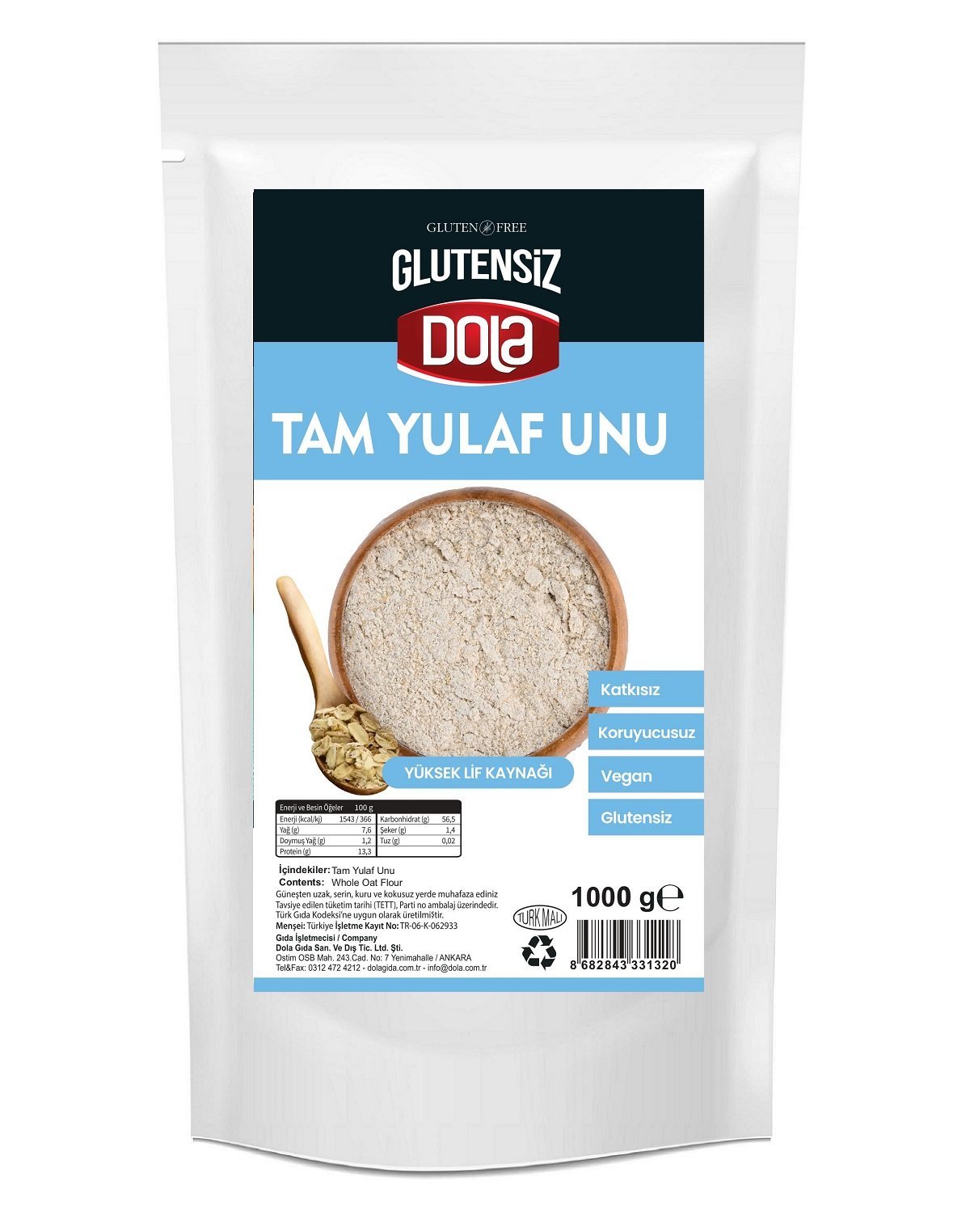 Dola Glutensiz Tam Yulaf Unu 1 Kg