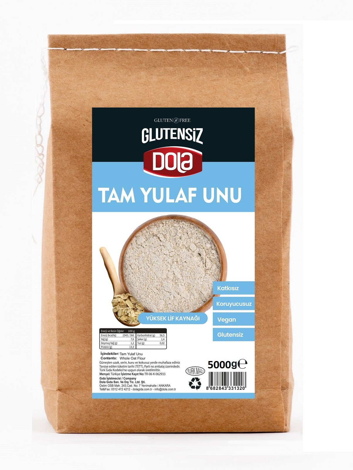 Dola Glutensiz Tam Yulaf Unu 5 Kg
