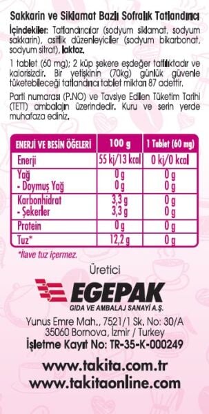 Takita Tablet Tatlandırıcı 39 gr 650 Tablet