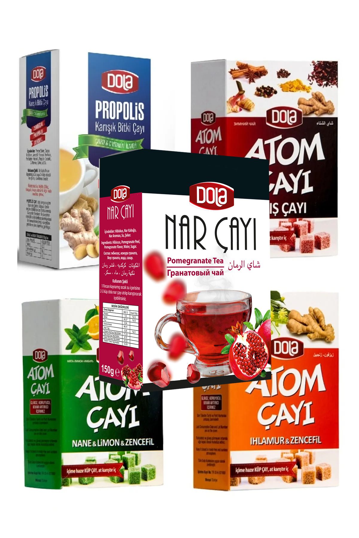 Atom Çayı 5'li Paket Kış Çayı-nane Limon-ıhlamur-Propolis Çayı ve Nar Çayı