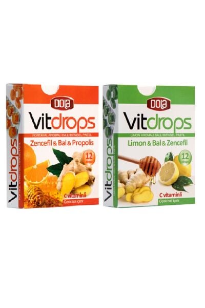 Dola Vitdrops 2’li Set Zencefil Bal ve Limon & Bal Boğaz Pastili 30 g 24 Drops