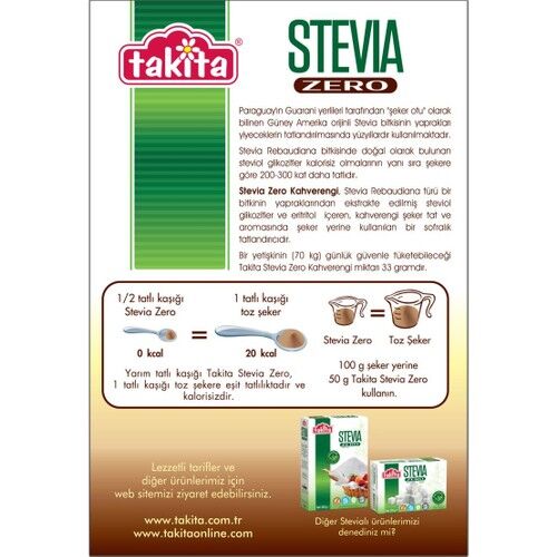 Takita Stevia Zero Kahverengi  2’li Tatlandırıcı Set Toz Tatlandırıcı 250 g ve Küp Tatlandırıcı 225 g.