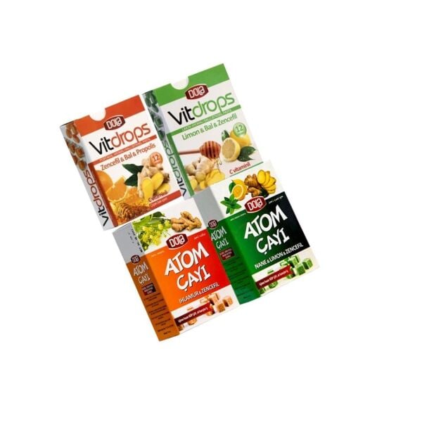 Dola Vitdrops Boğaz Pastili & Atom Çay Paketi 4'lü Set