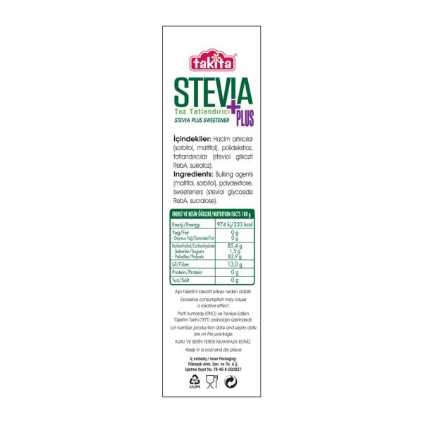 STEVİA PLUS TOZ TATLANDIRICI 250 GR