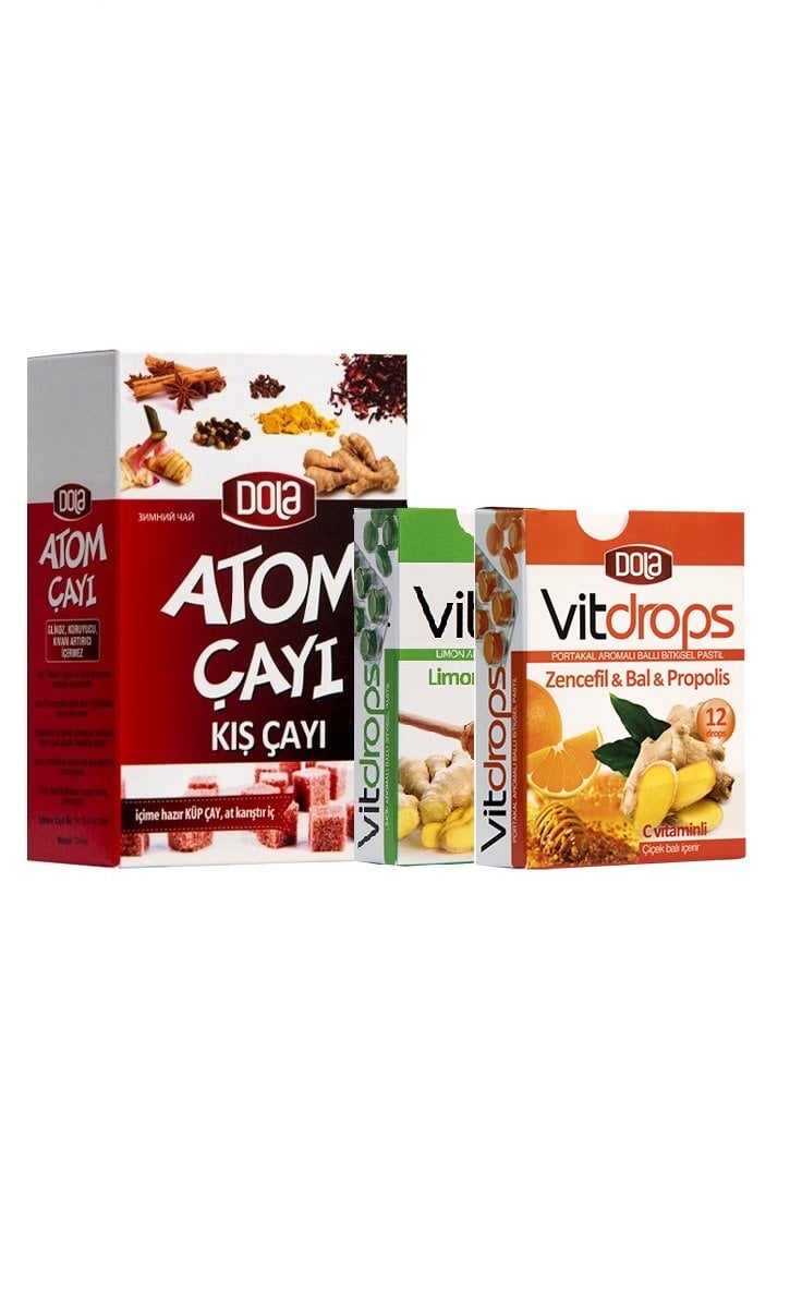 Dola Vitdrops Boğaz Pastili & Atom Çay Paketi 3'lü Set