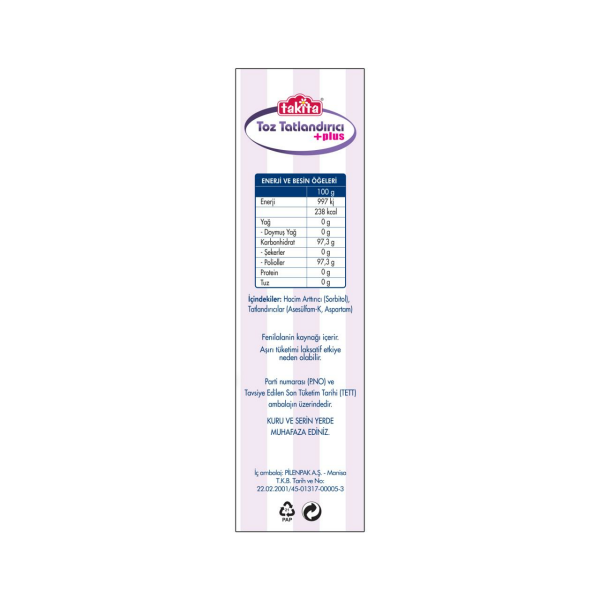 Takita Toz Tatlandırıcı +Plus 225 gr