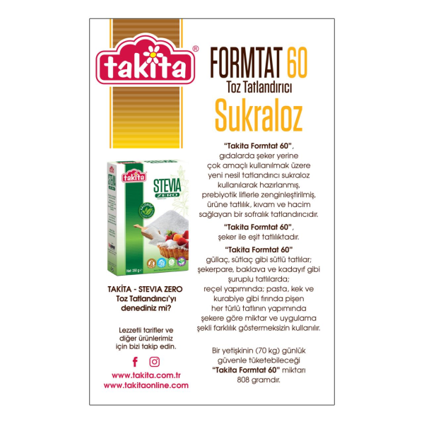 Takita Formtat 60 Prebiyotik Lifli Diyabetik Toz Tatlandırıcı 500 Gr 2 Adet