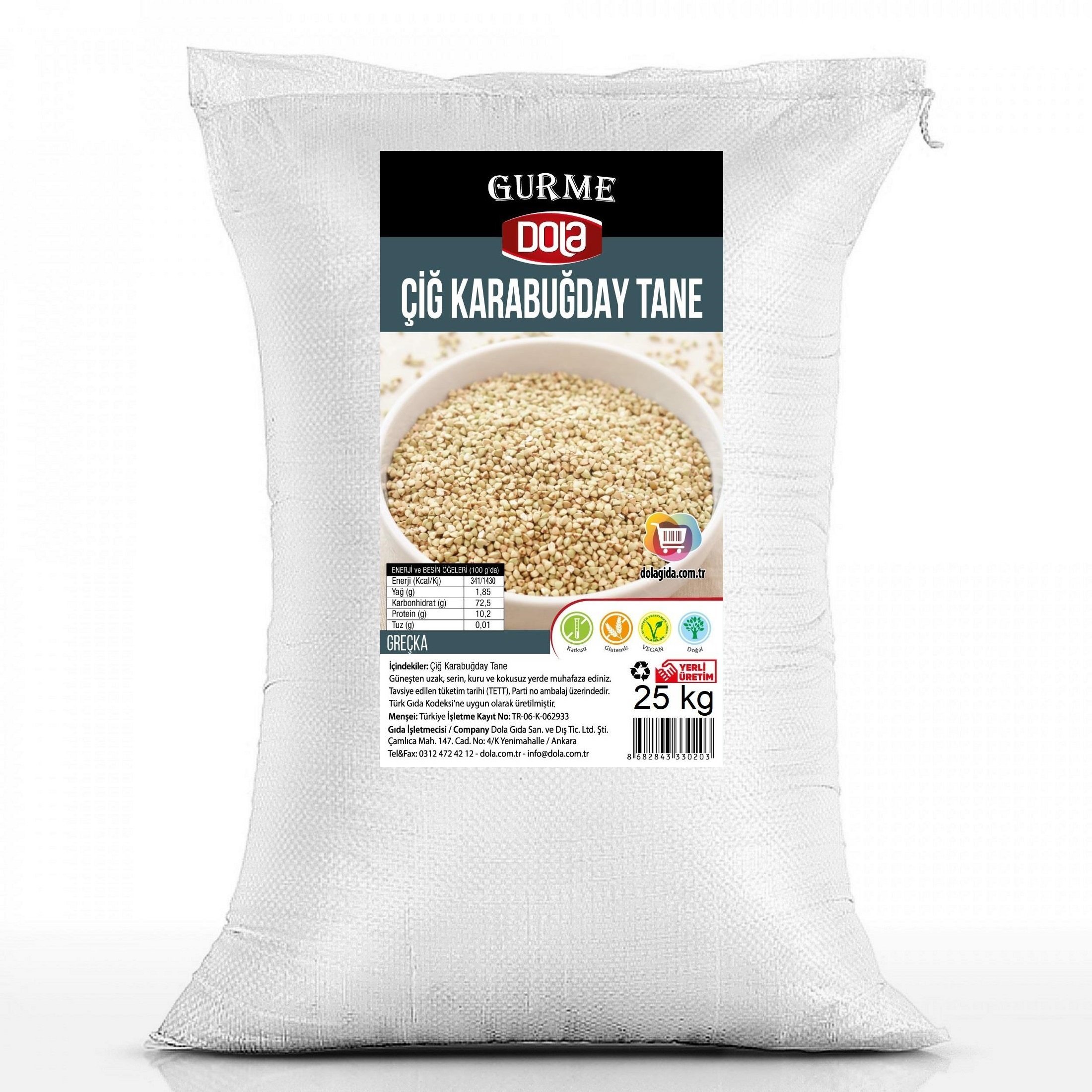 Dola Glutensiz Çiğ Karabuğday Tane 25 kg Greçka