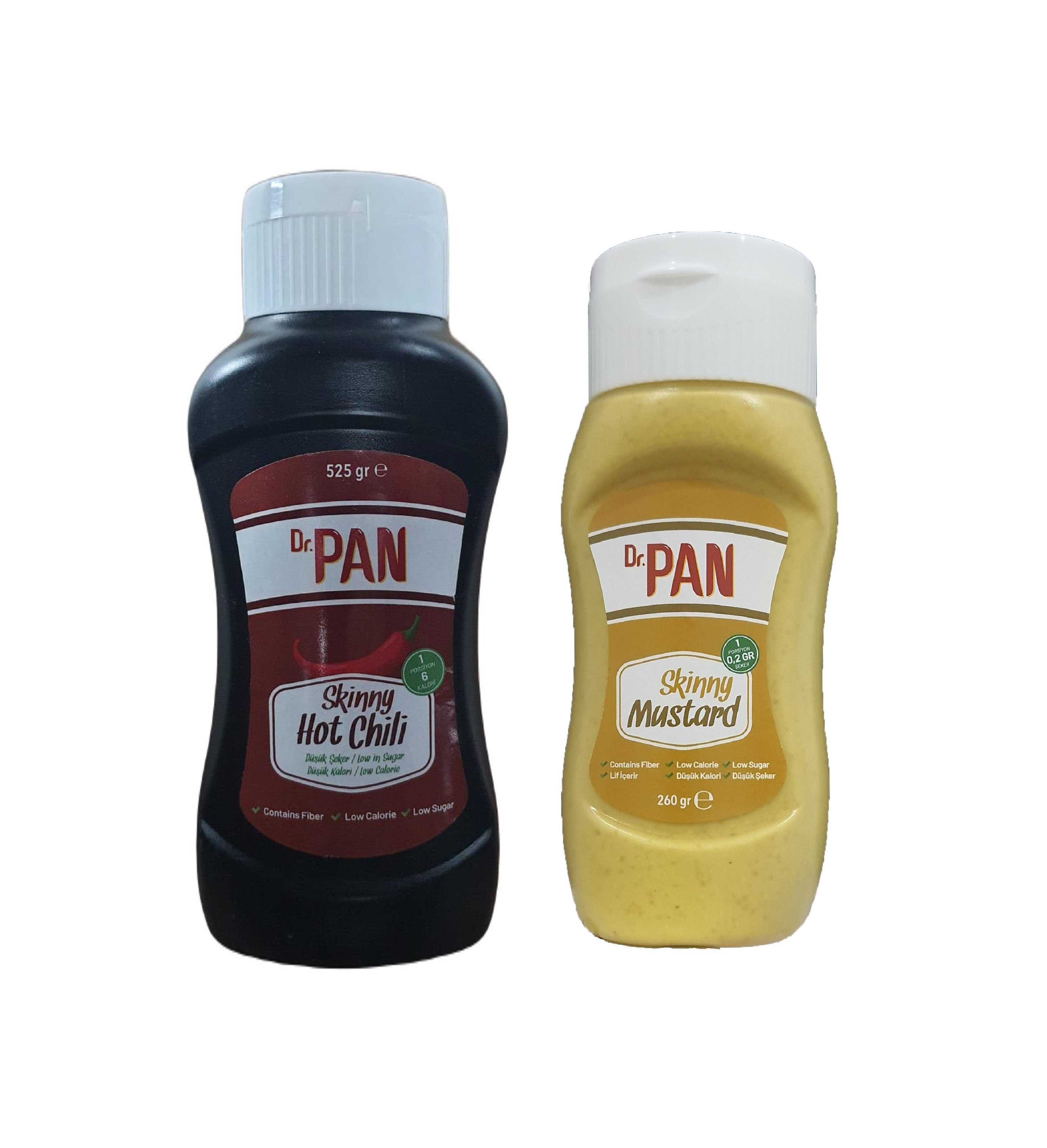 Dr. Pan 2'li Şekersiz Sos Paketi Hot Chili Sos 525 gr - Hardal Sosu 260 gr Şekeriz Düşük Kalorili