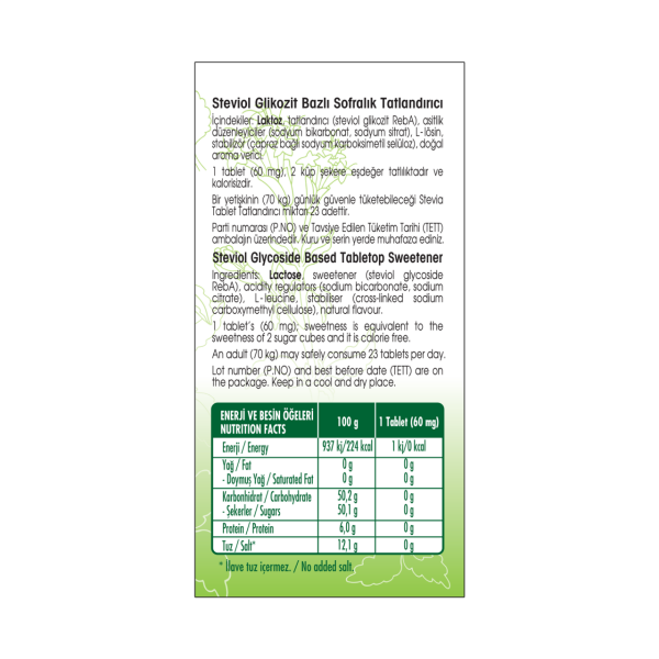 Stevia Tablet Tatlandırıcı 500 Tablet