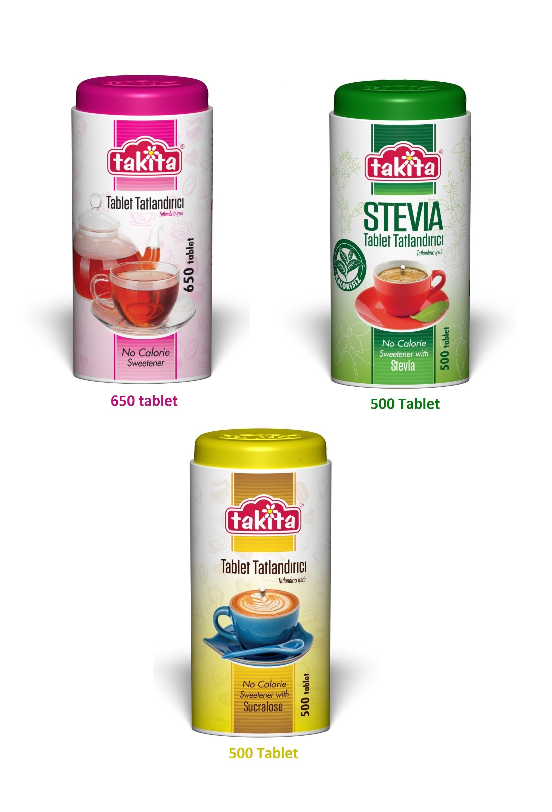 Takita 3'lü Tablet Tatlandırıcı Set 1X650+2X500 Tablet 3 Kutu